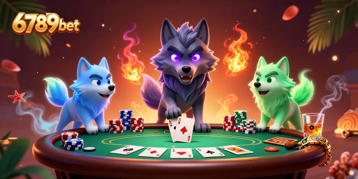 Play poker with unique characters in a vibrant 6789bet casino scene filled with energy and excitement.