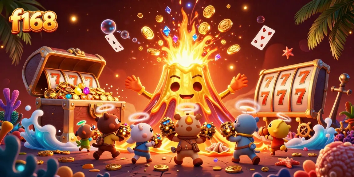 Experience thrilling f168 casino fun with engaging characters in a vibrant 3D illustration.