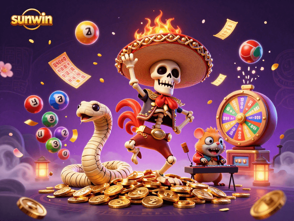 Experience excitement with sunwin's vibrant gaming scene featuring dynamic characters and lottery elements.