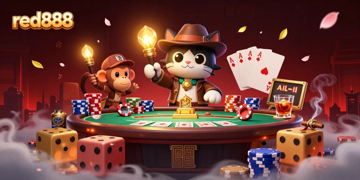 Experience thrilling gaming at red888 with a cat explorer unearthing hidden casino treasures.