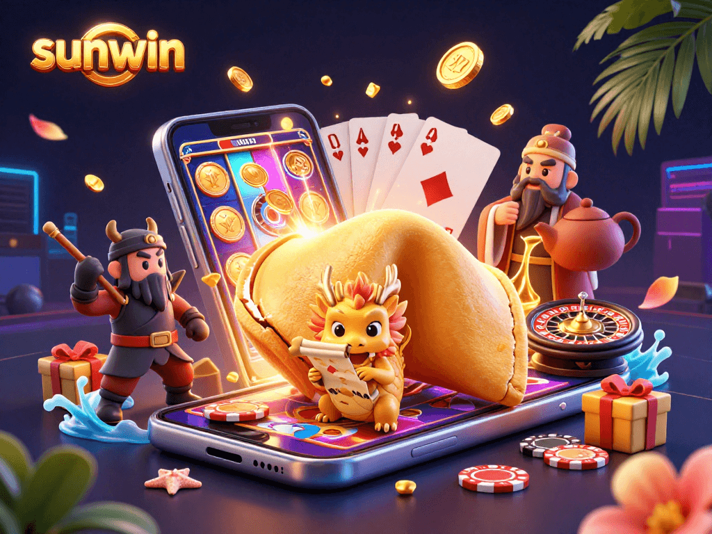 Experience luck with sunwin's vibrant 3D casino scene filled with gold, fortune, and gaming excitement.