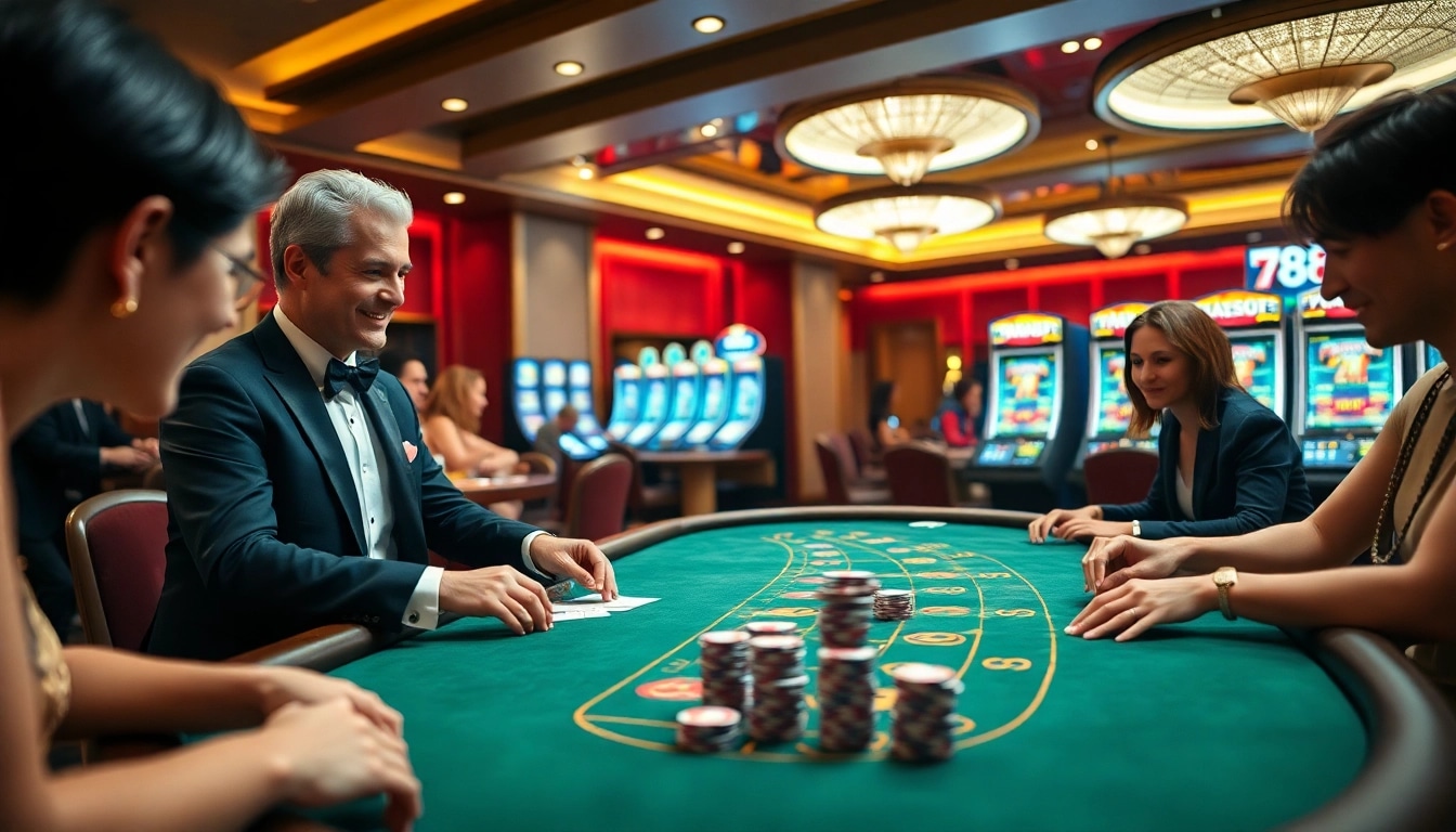 Players enjoying high-stakes blackjack at a vibrant casino featuring 788t.