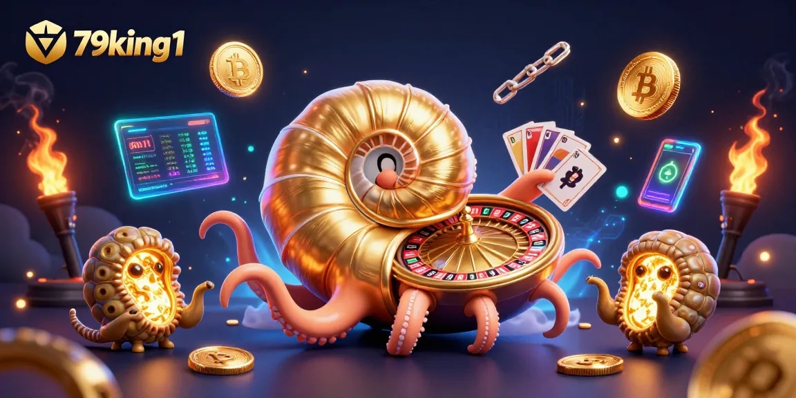 Experience thrilling wins at 79king1 with an ancient nautilus roulette wheel surrounded by dazzling crypto elements.