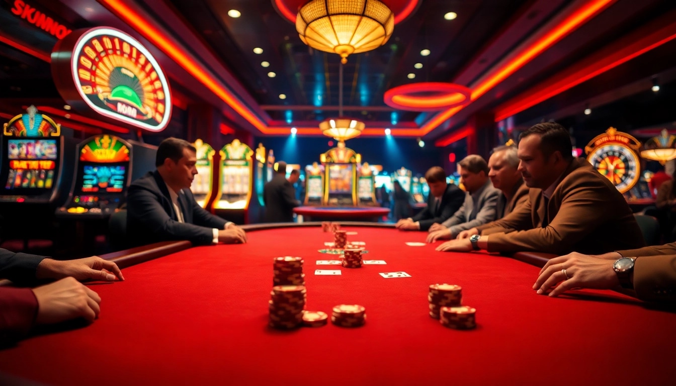 site de paris sportif France, vibrant casino environment with intense poker game and exciting ambiance.