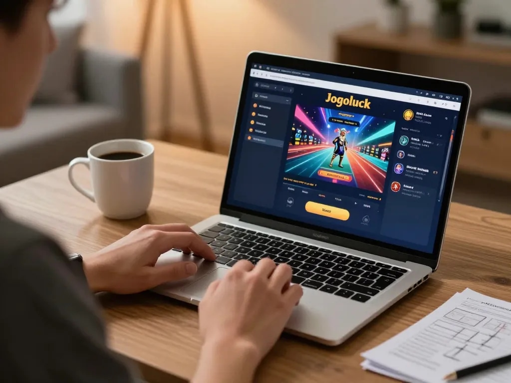 Engaging gameplay on Jogoluck's online platform in a cozy home office setting.