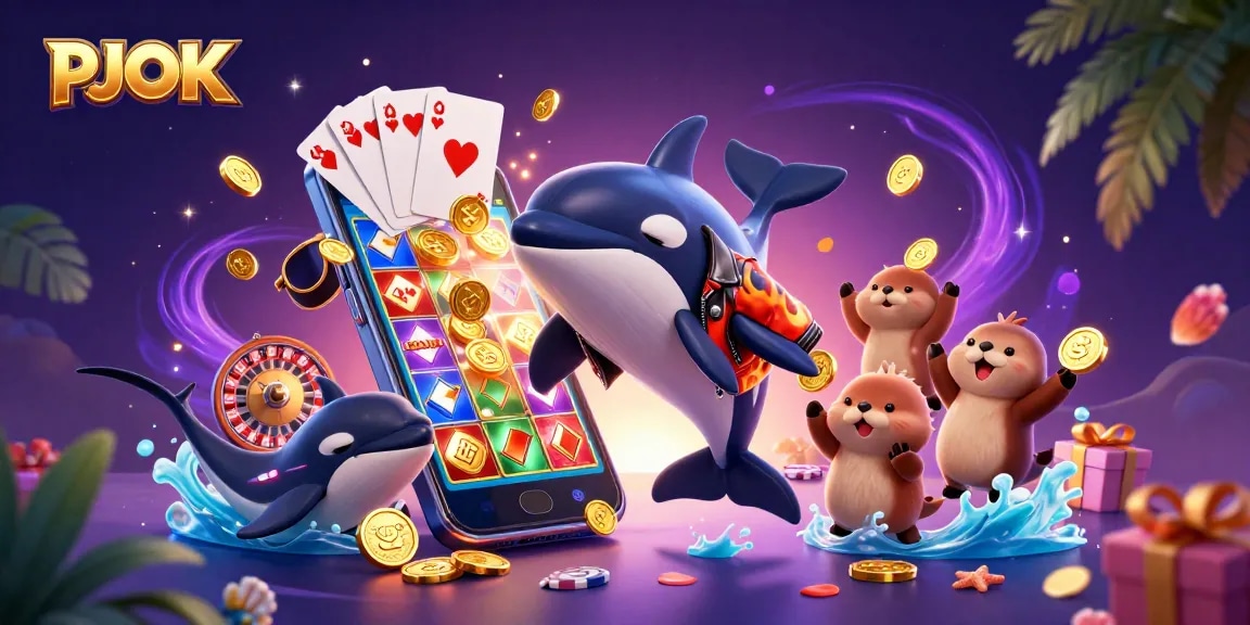 Experience thrilling casino action with PJOK, featuring dynamic gaming characters and vibrant elements.
