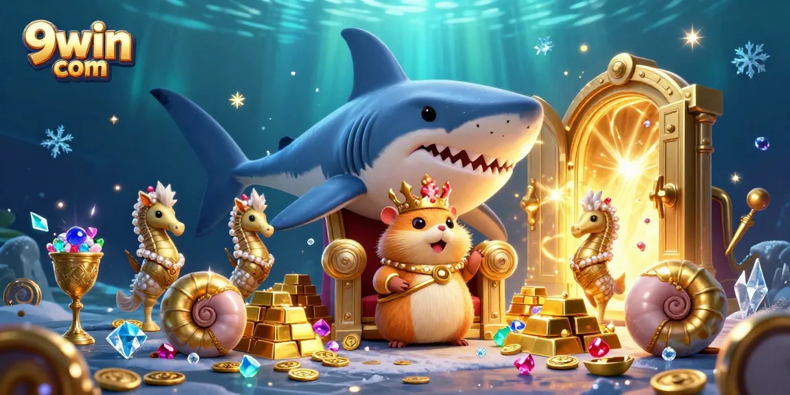 Engage in winning strategies at 9win com with a vibrant underwater casino adventure illustration.