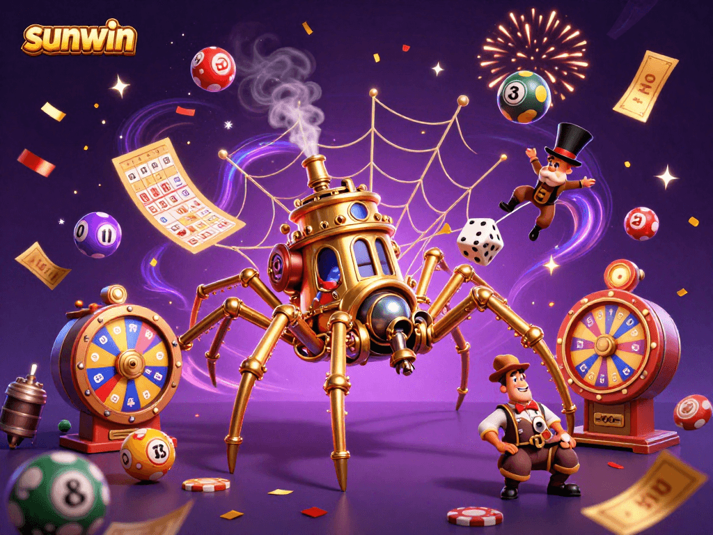 Win big with sunwin in this vibrant, ultra-detailed casino adventure illustration.