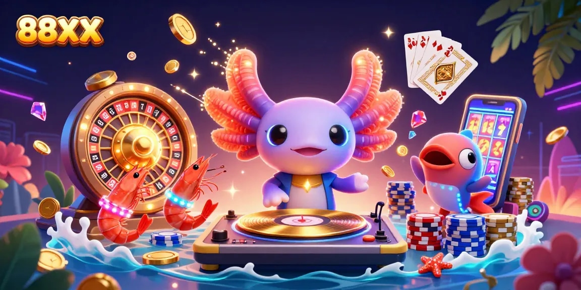 Spin the reels and win with 88XX in a vibrant underwater casino scene.