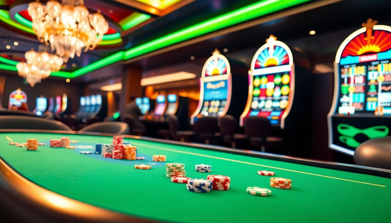 Exciting gameplay action at a 789f poker table amidst luxurious casino surroundings.