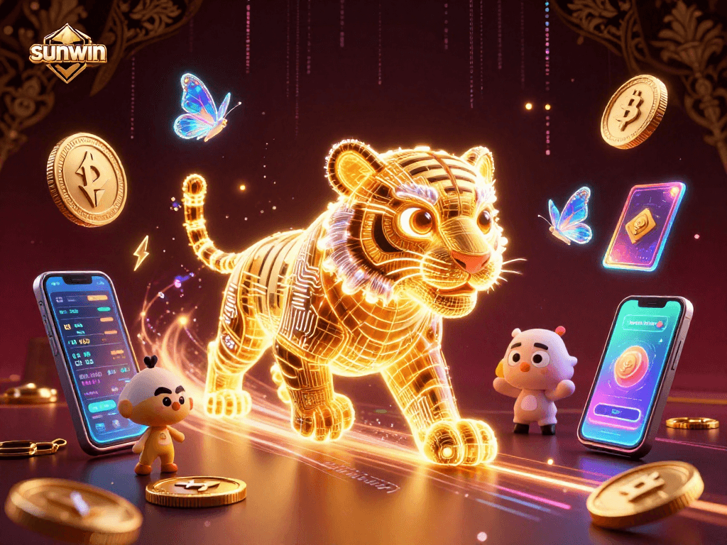 Engage in casino excitement with sunwin, featuring a neon tiger lighting up a digital landscape.