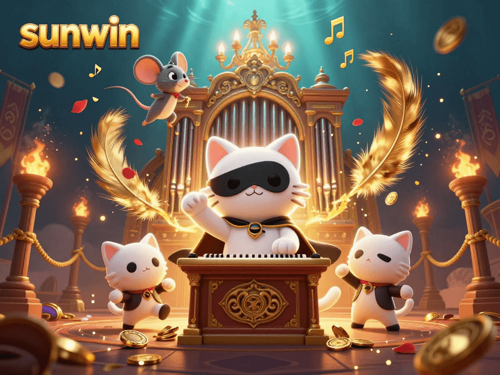 Join the fun with sunwin's dazzling casino adventure featuring a cat on an organ and a mouse acrobat.