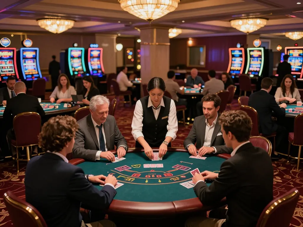 Experience the thrill of 27G as players engage in dynamic poker gameplay at an upscale casino.
