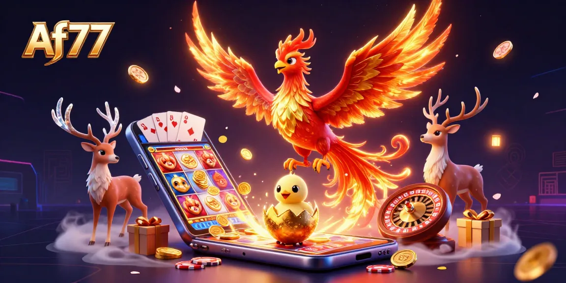 Experience thrilling slots and games at Af77 with vibrant characters and casino elements.