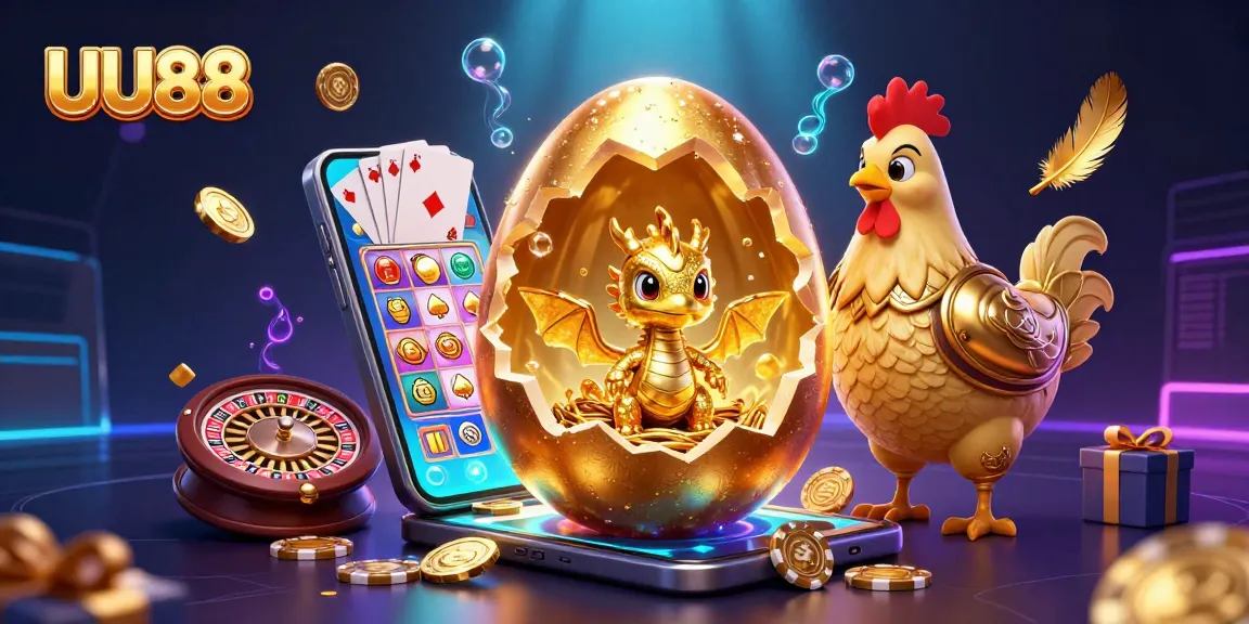 Engage with the exciting world of UU88 online casino featuring a vibrant, golden gaming scene.