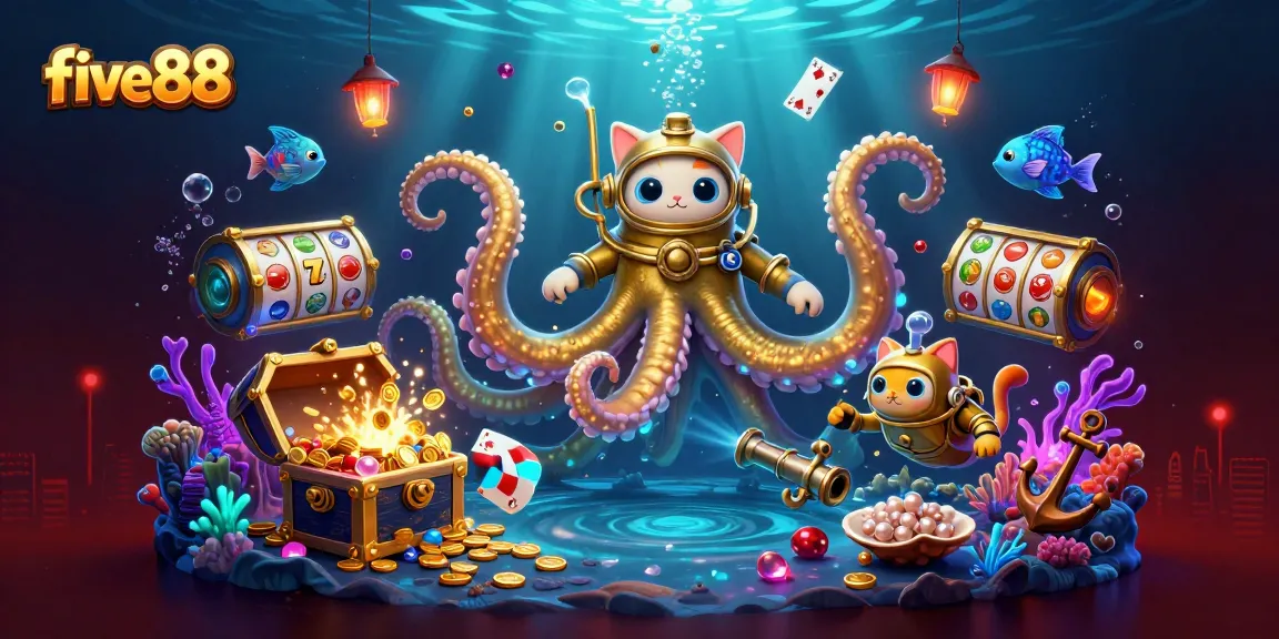 Immerse in five88's thrilling slots with a kraken and treasure-filled ocean adventure.