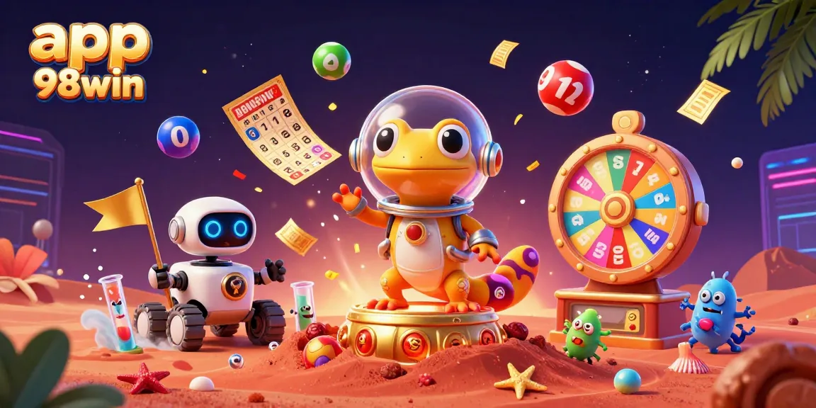 Engage with the app 98win experience, featuring a Martian gecko discovering a golden casino!
