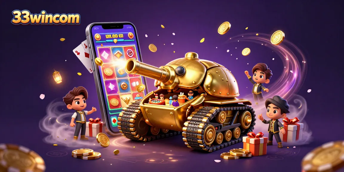 Experience exciting gaming at 33wincom with this dynamic casino illustration featuring vibrant slots and more.