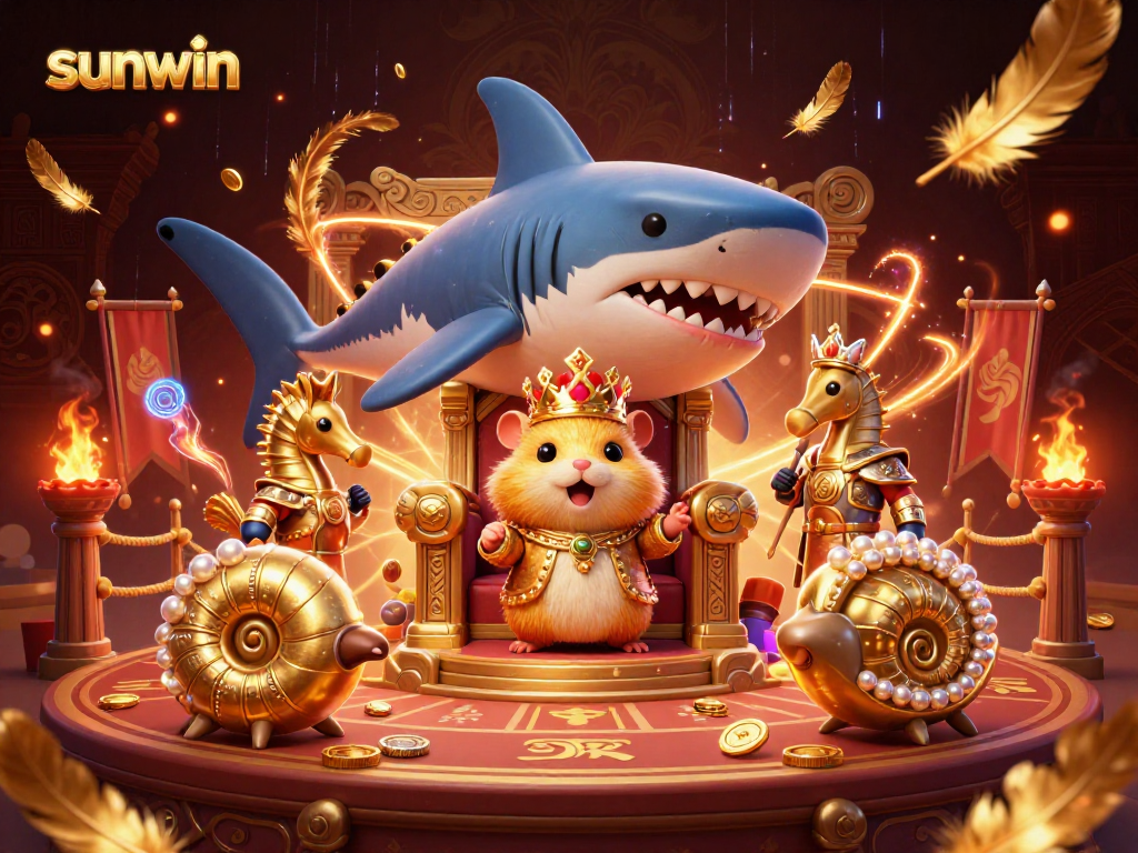 Experience sunwin's vibrant casino world through a fierce hamster king and his royal guards.