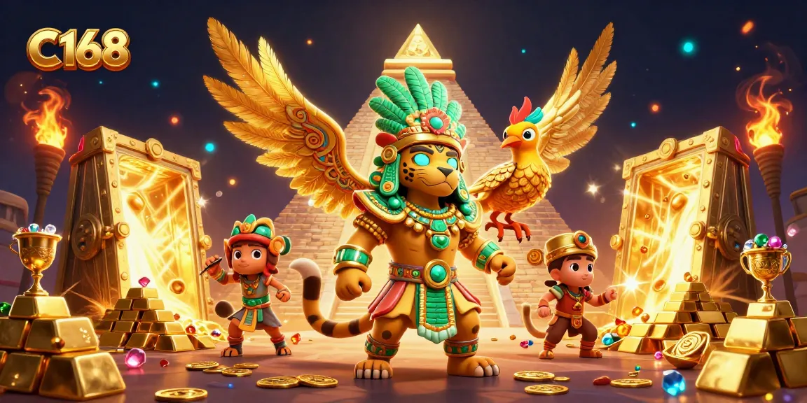 C168 players unlocking treasure rewards as golden elements burst from a vault in an engaging casino scene.