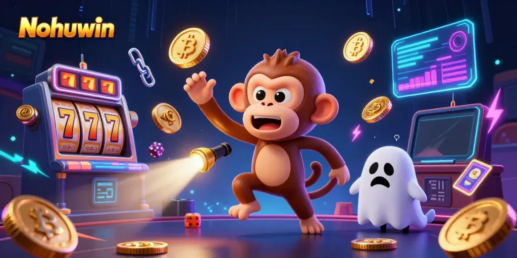 Experience the thrill of Nohuwin as a mischievous monkey juggles gold in a lively casino.