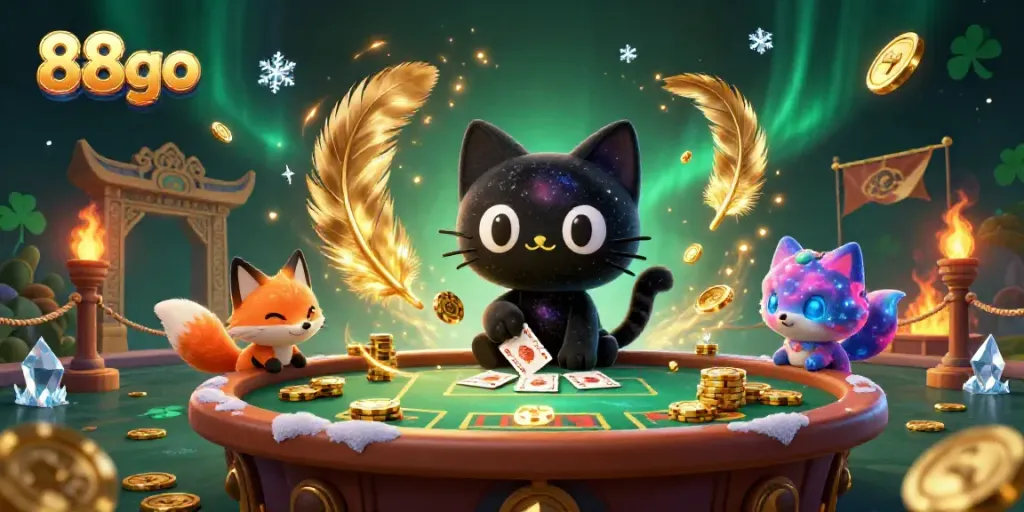 Experience winning gameplay with 88go at a cosmic casino table, featuring vibrant characters and casino elements.