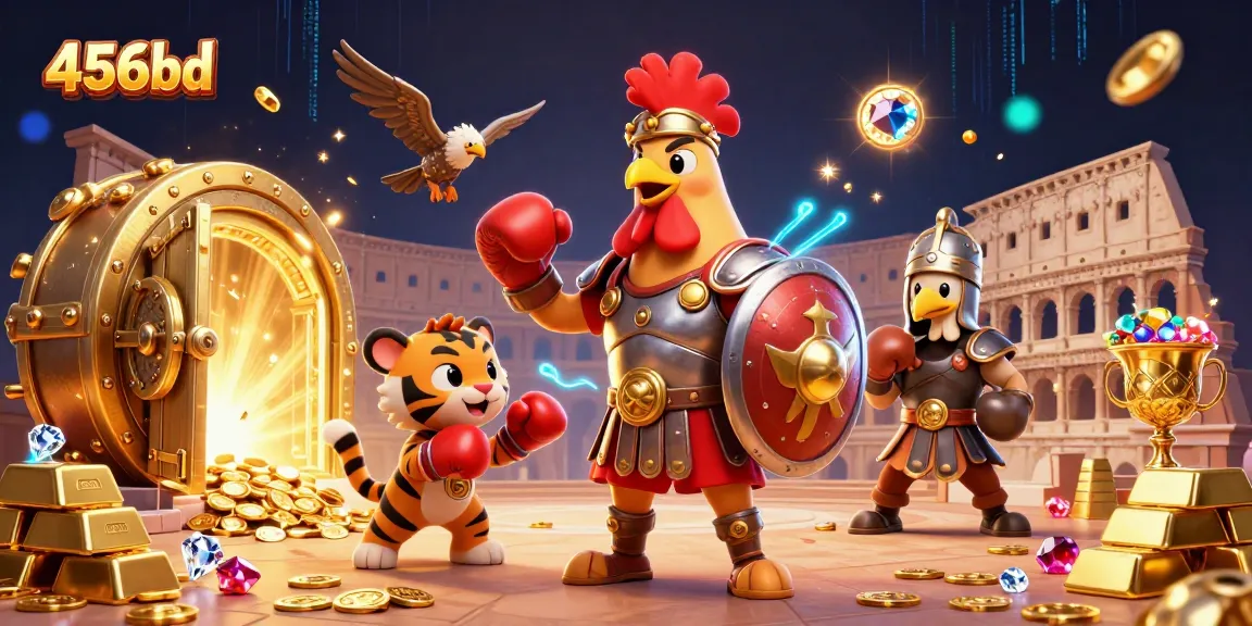 Engage with 456bd's vibrant 3D casino scene showcasing epic gambling excitement and treasures.