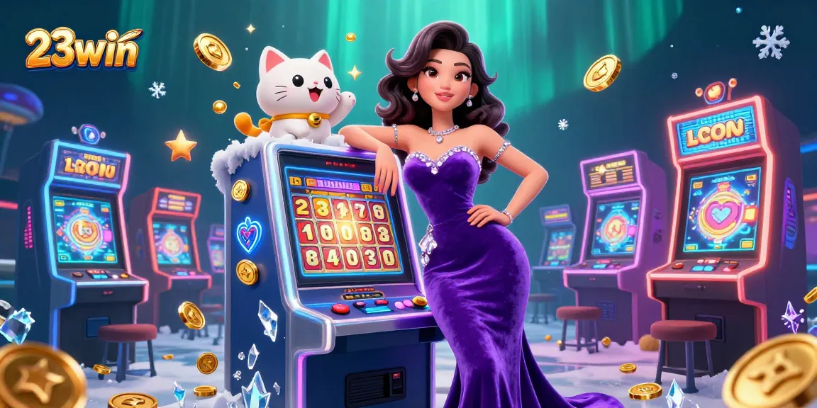 Win big with 23win at the colorful slot machine and charming fortune cat mascot!