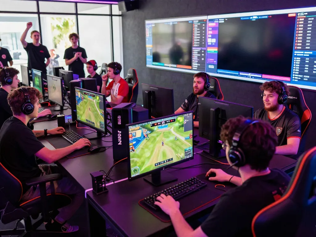 Players immersed in online gaming at NBET with vibrant colors and dynamic atmosphere.