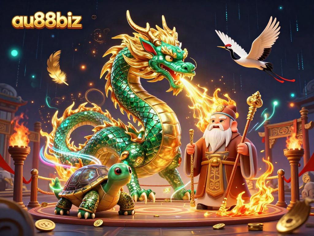 Experience thrilling gameplay with au88biz featuring a jade dragon and lucky symbols in action.