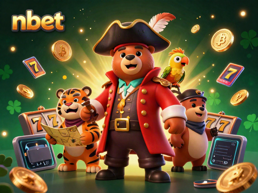 Engage in thrilling gameplay at nbet's casino with pirate captain and tiger, featuring slots elements.