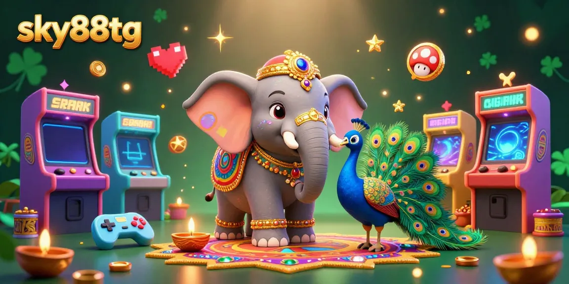 Experience the thrill of gaming at sky88tg with a vibrant 3D casino illustration showcasing games and colorful characters.