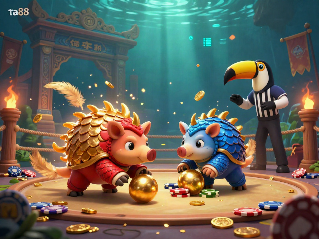 Experience thrilling gameplay at ta88 with rival pangolins and dynamic betting action in this vibrant 3D illustration.