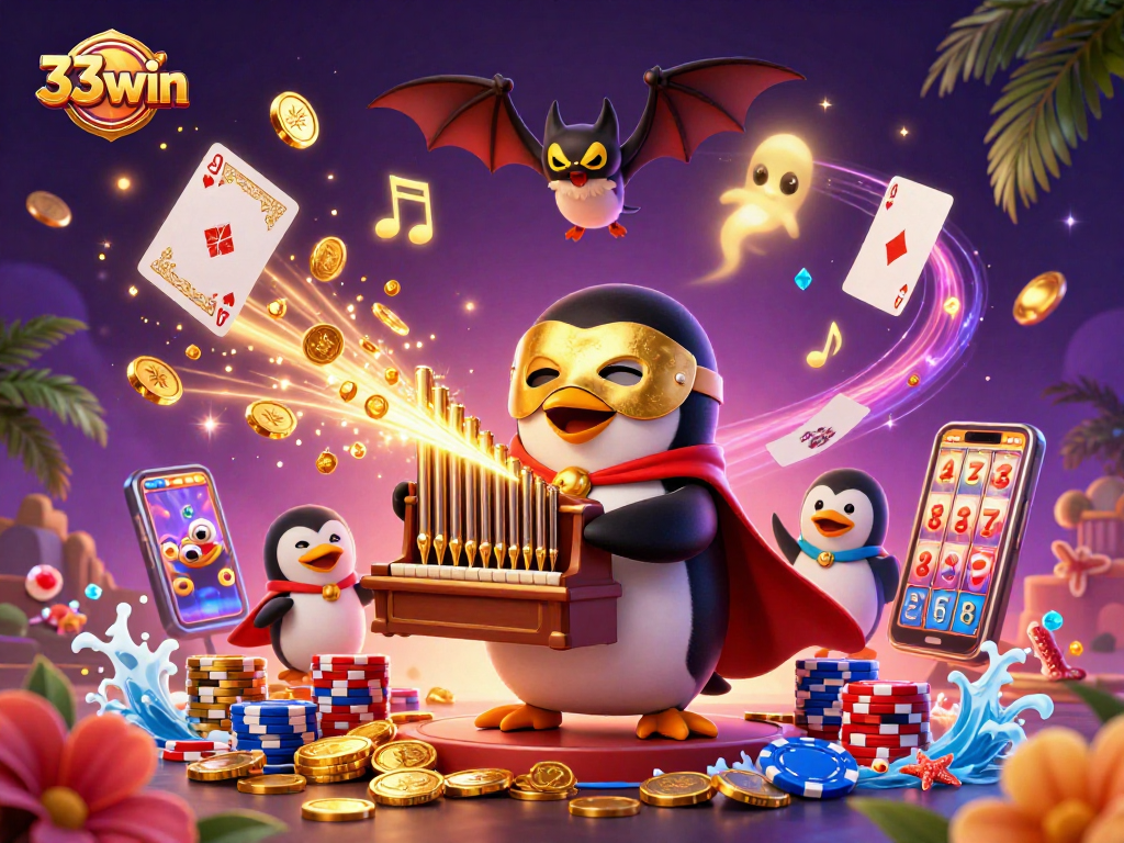 Experience the thrilling 33win casino adventure with a dazzling 3D illustration of gaming excitement.