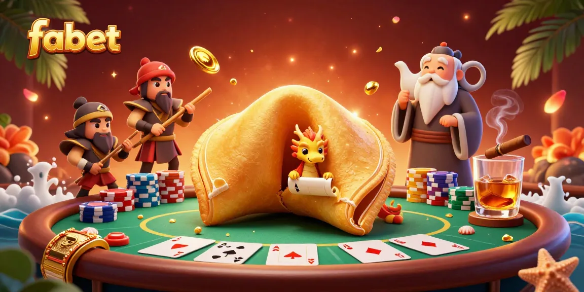 Engage with fabet's exciting poker scene featuring a fortune cookie and a wise dragon amidst colorful bets.