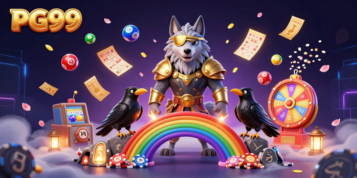 Experience the exhilarating casino world of PG99 with Odin and ravens on a golden bridge of chips.