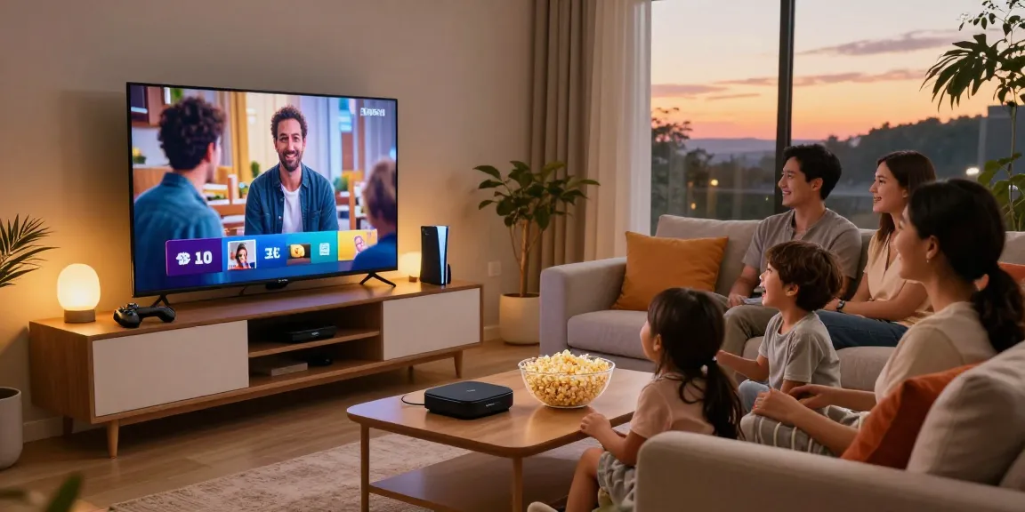 Família assistindo TV em um ambiente aconchegante com bestbraziliptv.