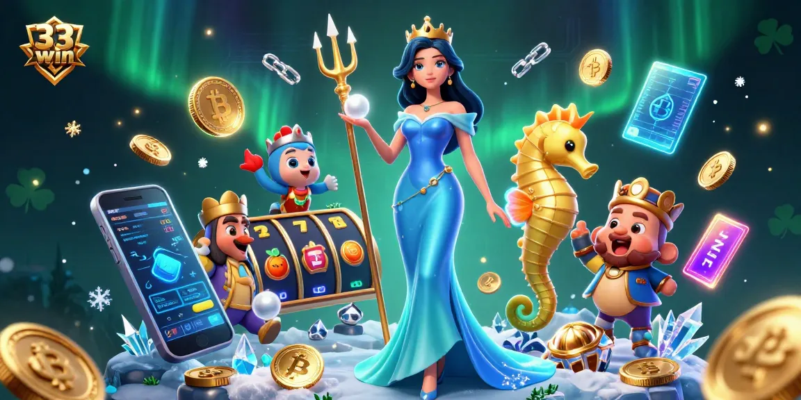 Win big with 33win in this rich 3D casino illustration showcasing thrilling slot games.
