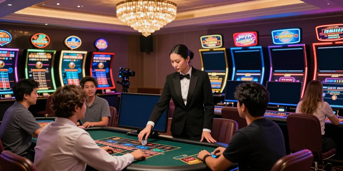 Live dealer engaging players in immersive gaming on https://ku88v1.com/ with vibrant casino decor.