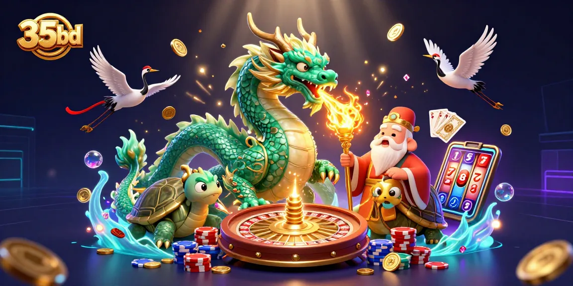 Experience thrilling games with 35bd as an emerald dragon breathes golden fire amidst casino excitement.