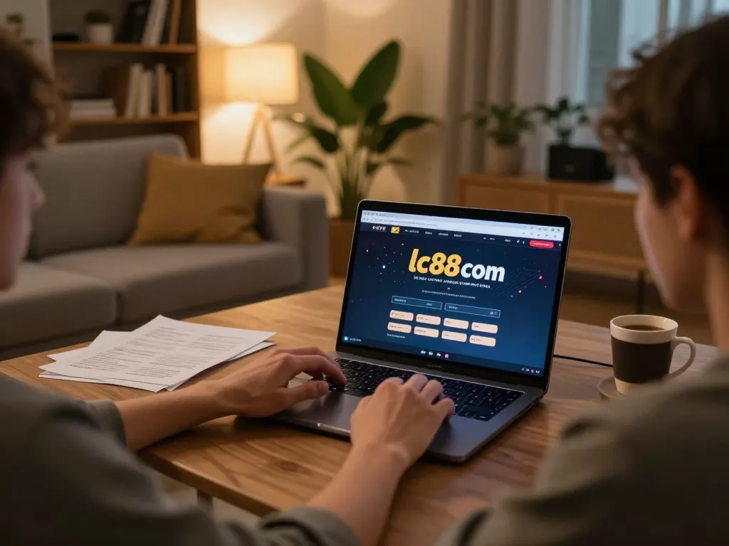 Engaged gambler enjoying the lc88 com online gaming experience from a cozy living room.