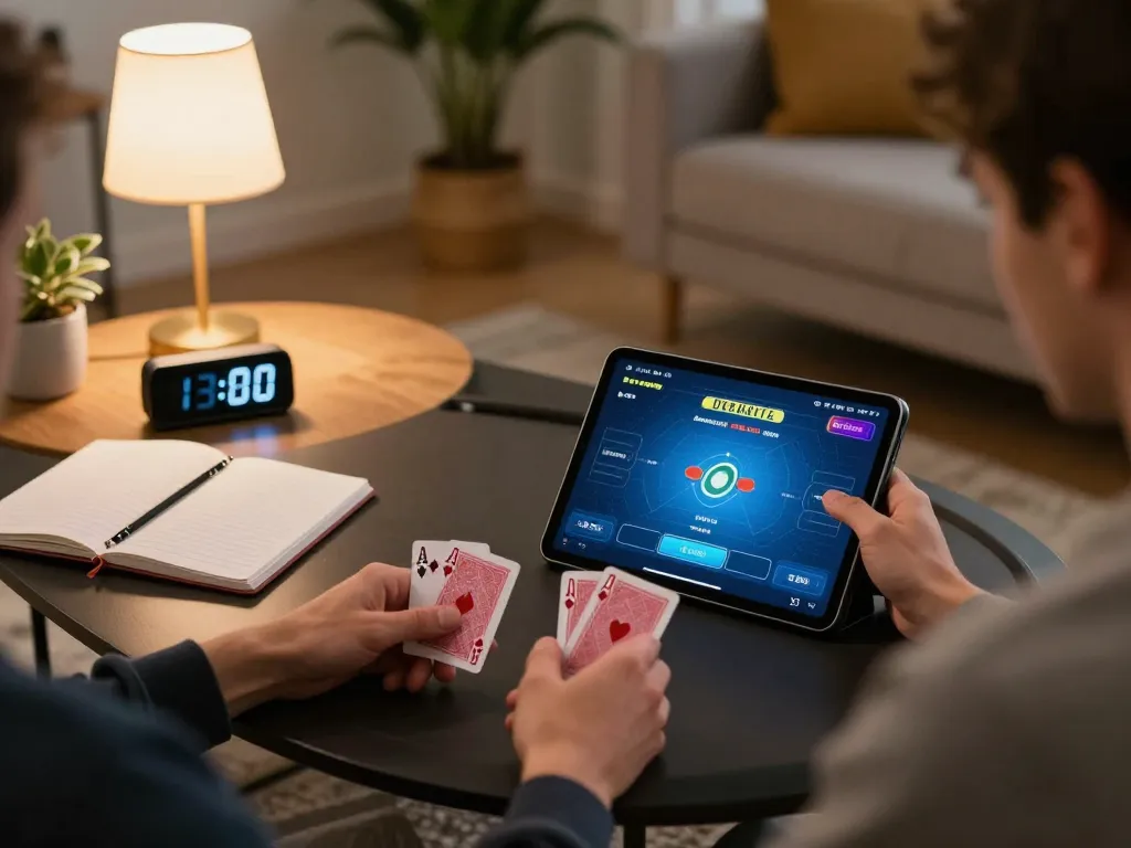 Player enjoying online poker on ek333pro tablet, showcasing a responsible gaming atmosphere with strategies