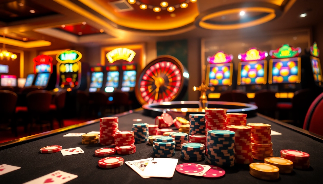 Experience the thrilling action of 99win with vibrant poker chips and roulette.