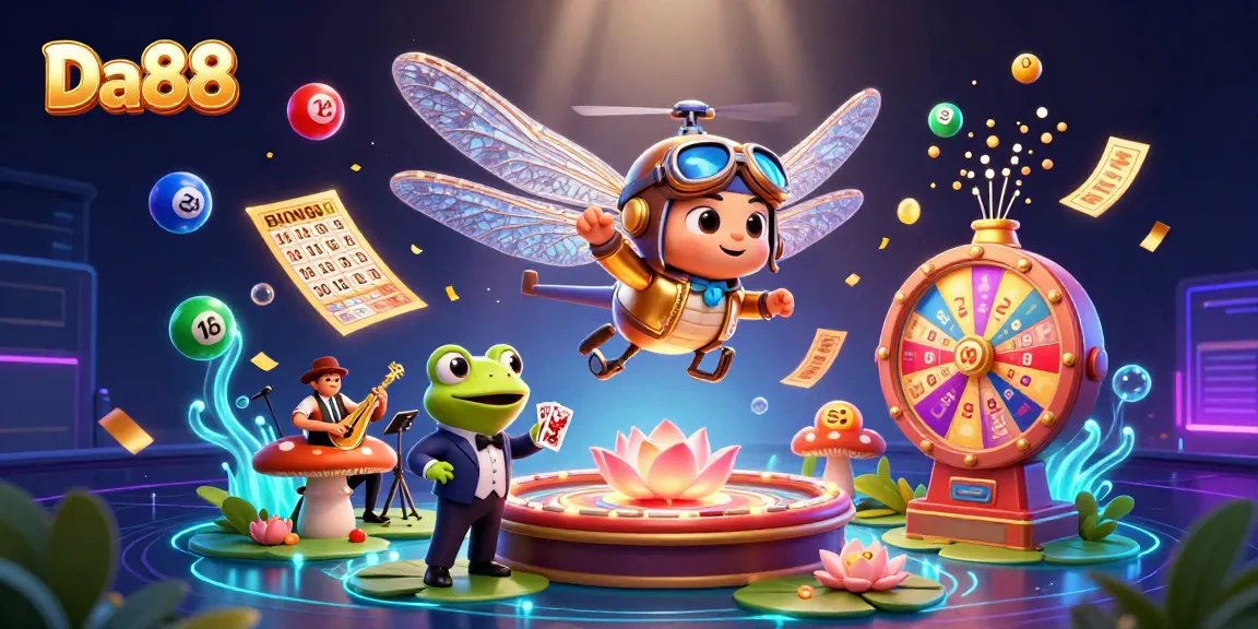 Experience thrilling gameplay at Da88 with a lively casino scene featuring unique characters and dynamic game elements.
