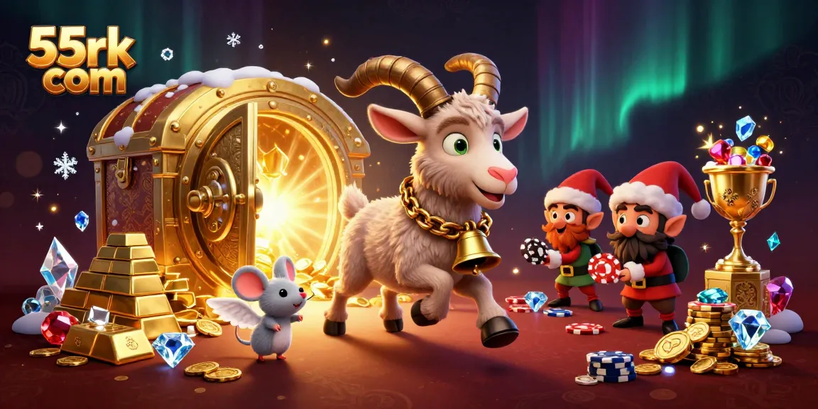 Experience the thrilling atmosphere of 55rk com casino with festive characters and sparkling treasures.