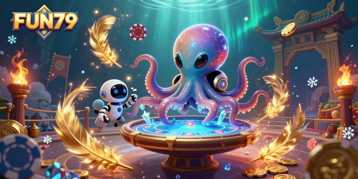 Experience exciting gameplay at FUN79 with a 3D octopus dealer at a holographic poker table.