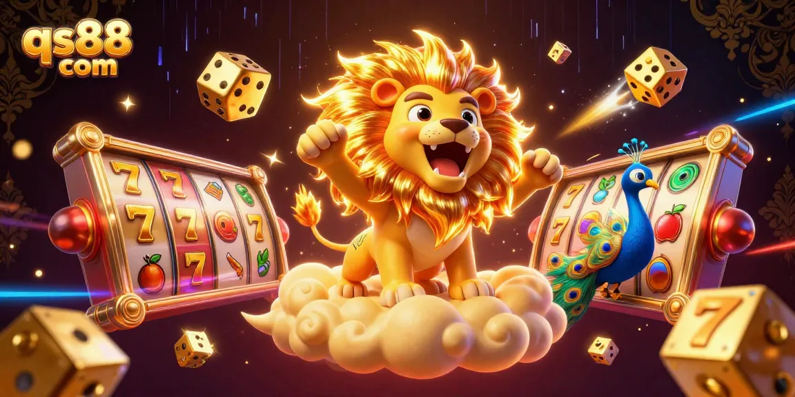 Experience thrilling gameplay at qs88 com with dynamic slot reels and jackpots in this vivid illustration.