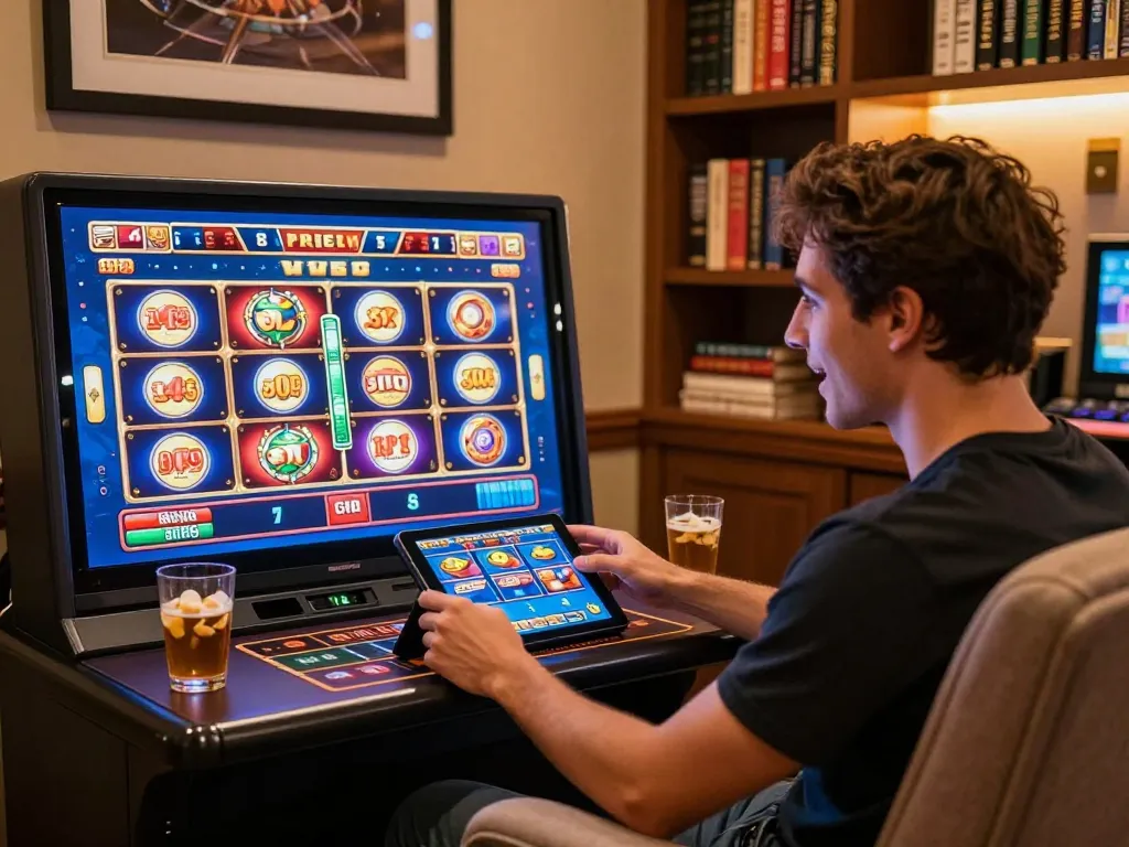Player engaging with sunwin online casino game interface, showcasing strategic gameplay in a cozy environment