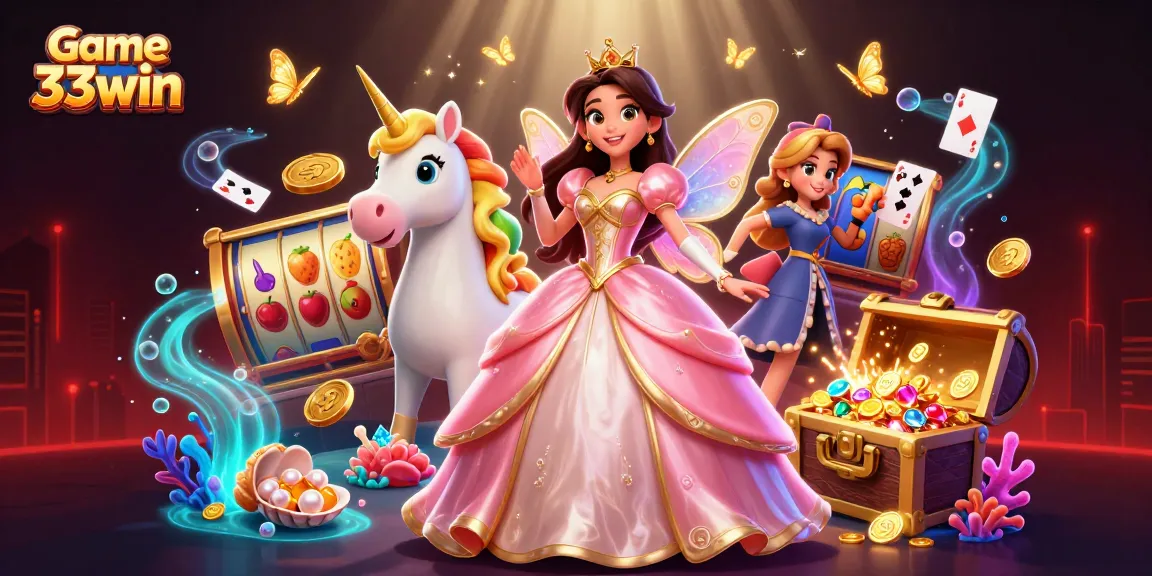 Experience Game 33win with vibrant slot reels, underwater treasures, and enchanting characters in a dynamic 3D scene.