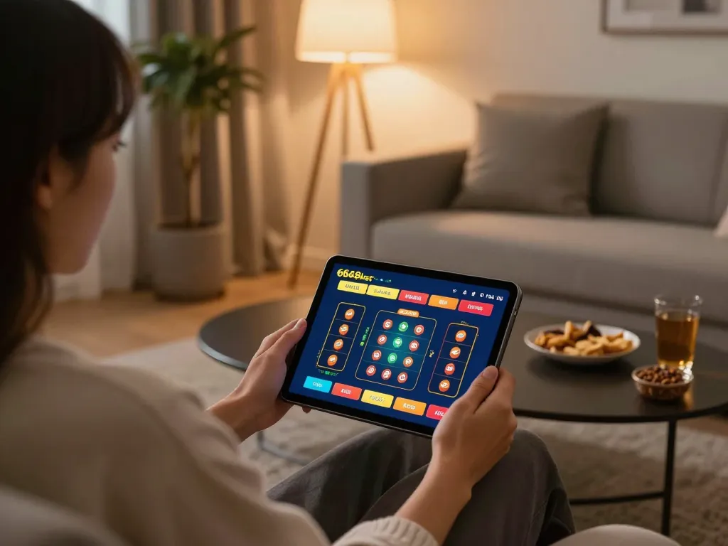 Participando de jogos online na 668bet com opções de dealer ao vivo em um ambiente aconchegante em casa